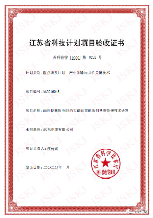 远东荣获江苏省科技计划项目验收证书
